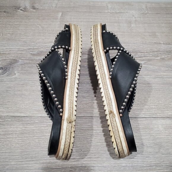 Zara Black Silver Studded Cross Strap Slides Womens 9 Open Toe Slip On Sandals - Picture 5 of 15